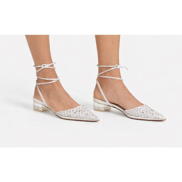 New in Box STUART WEITZMAN Glam Wrap Flat White Silver Size 38.5/8.5